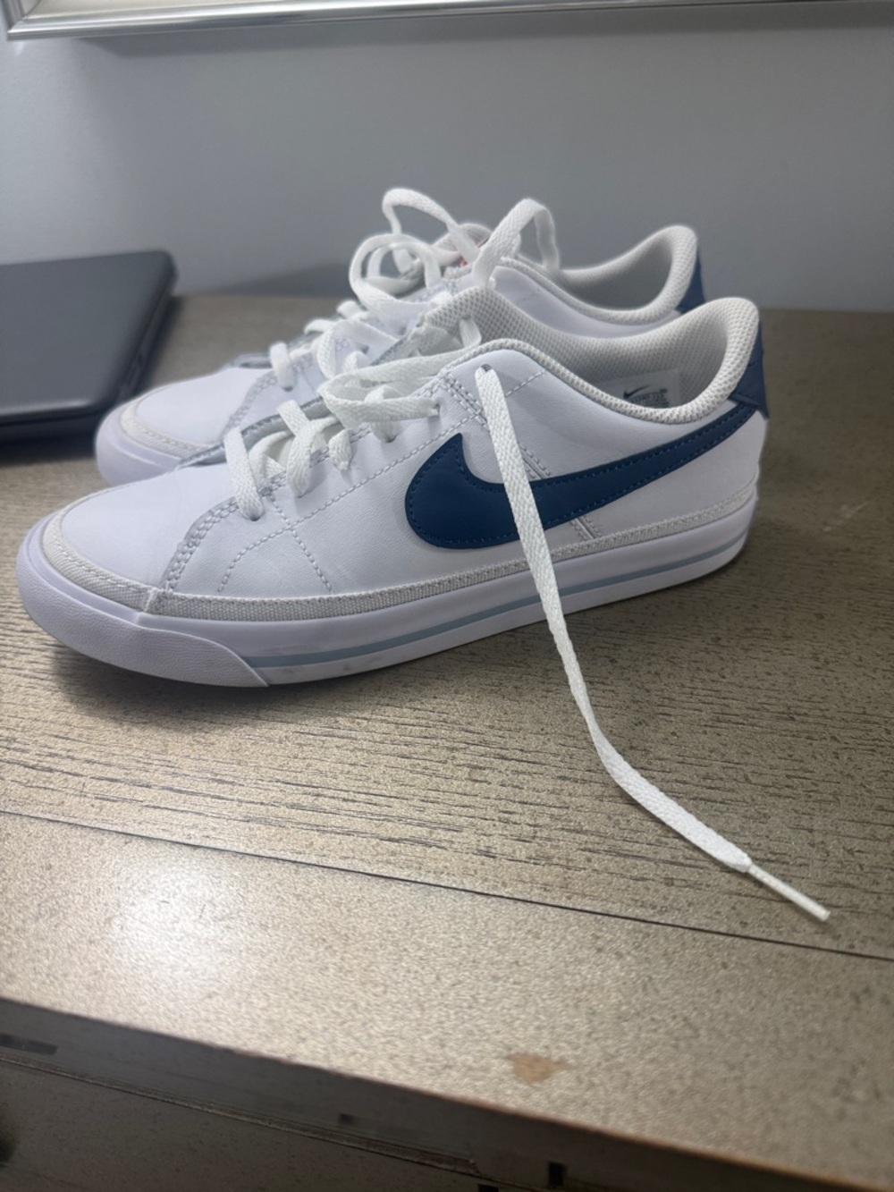 Nike White Sneakers with Navy Swoosh